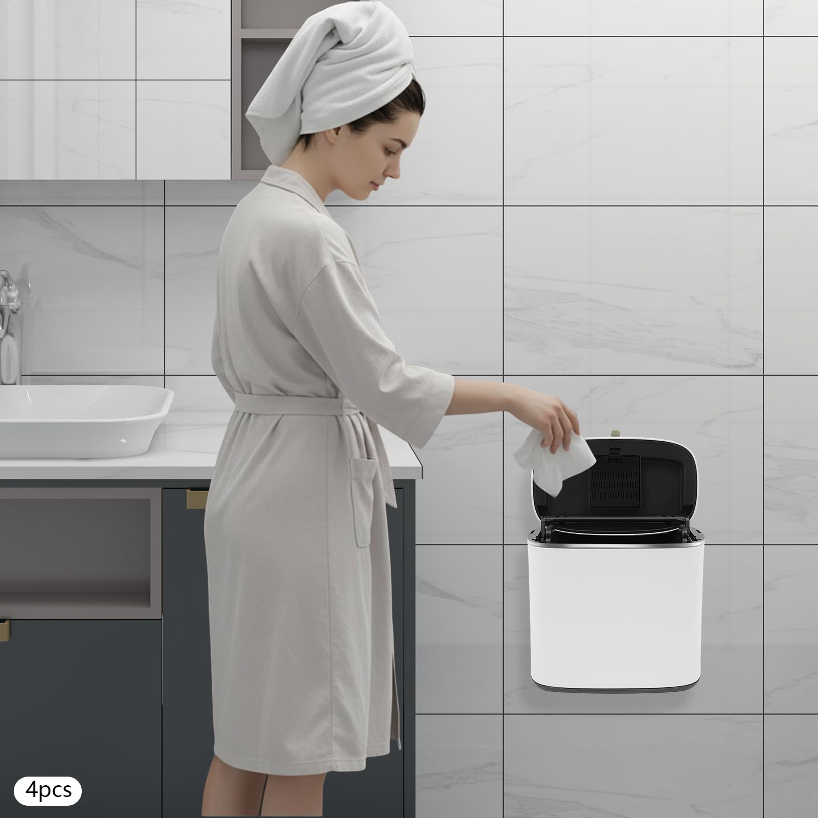 Zestaw 4 wiszących pojemników na śmieci z pokrywką, na kemping, do użytku