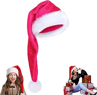 طواقي سانتا كلوز جميلة للكريسماس للبالغين والأطفال مصنوعة من القطيفة، طاقية سانتا كلوز سميكة لفستان فاخر لعيد الميلاد ورأس السنة الجديدة