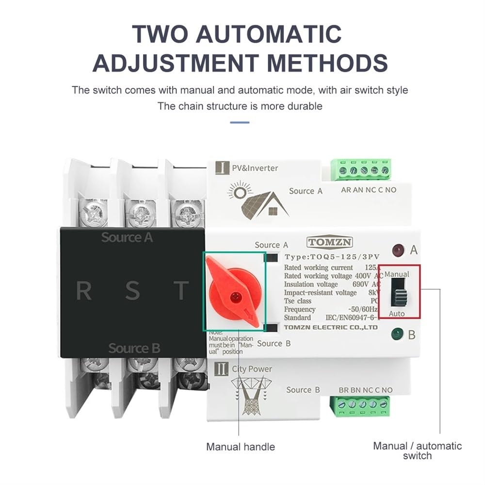 Interruttore Magnetotermico 3P 3 Phase Din Rail ATS. for PV. E inverter Dual Power Automatic Transfer Selector Switch Inininterrottui 6 3a 100A 125a(100A)