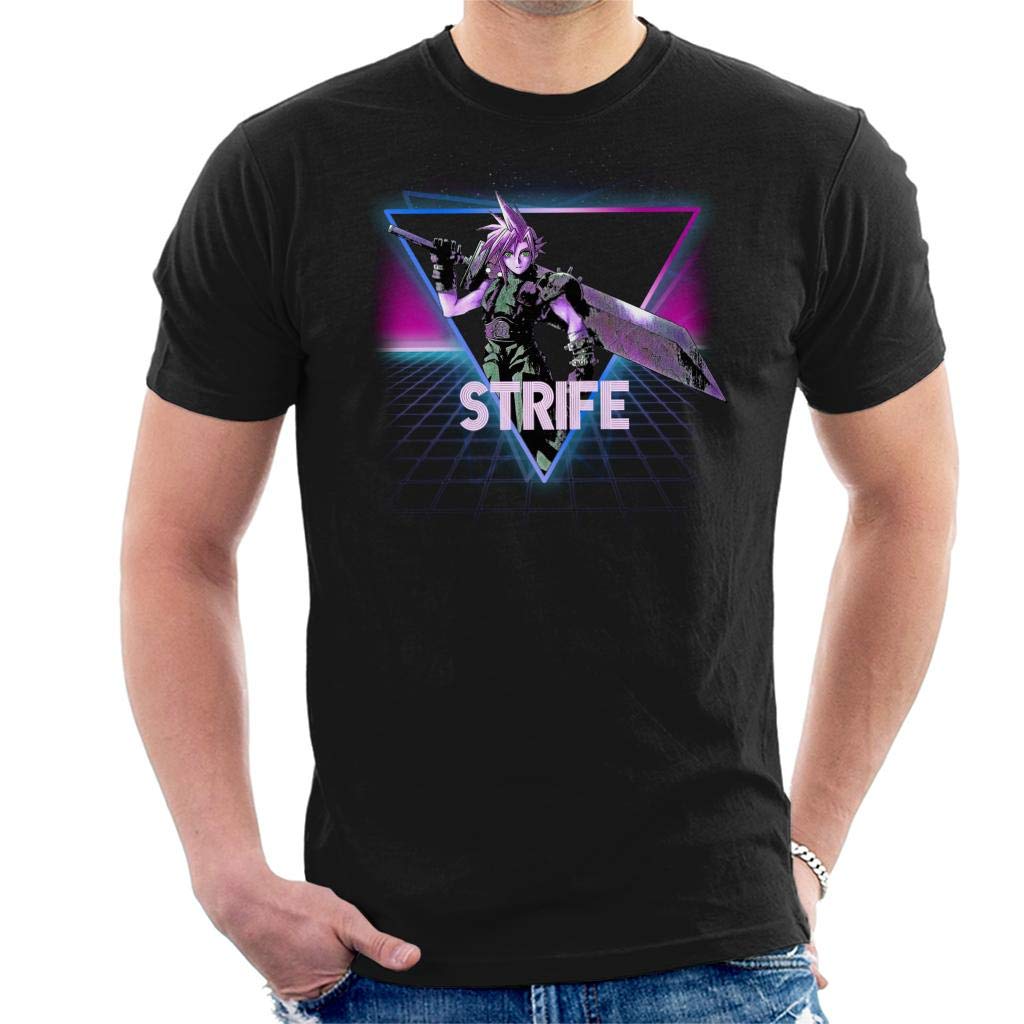 Cloud City 7 Men's Black Final Fantasy Vii Cloud Strife Retro 80S Neon Landscape T-Shirt