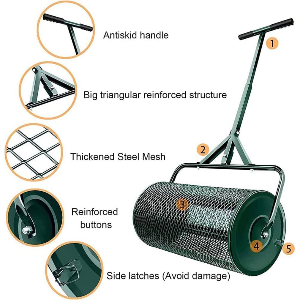 Esparcidor de turba, esparcidores de 24 Pulgadas para césped y jardín, esparcidor de abono, con Mango en Forma de T, esparcidor de estiércol para Plantar, sembrar, Tierra Vegetal