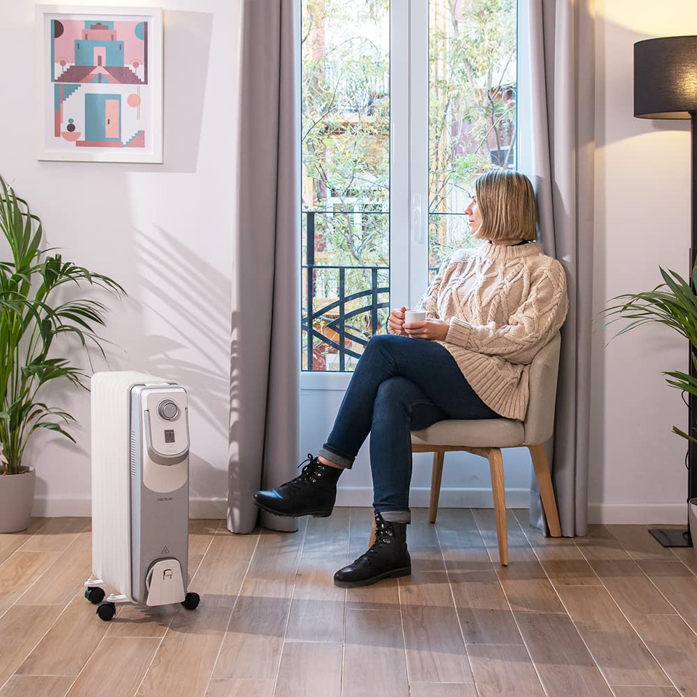 Cecotec Radiatore olio elettrico ReadyWarm 9000 Space 360, 9 moduli, consumo energetico, 2000 W, 3 livelli, avvolgicavo, tecnologia 360, sistema di sicurezza, 22 m2 (05888)