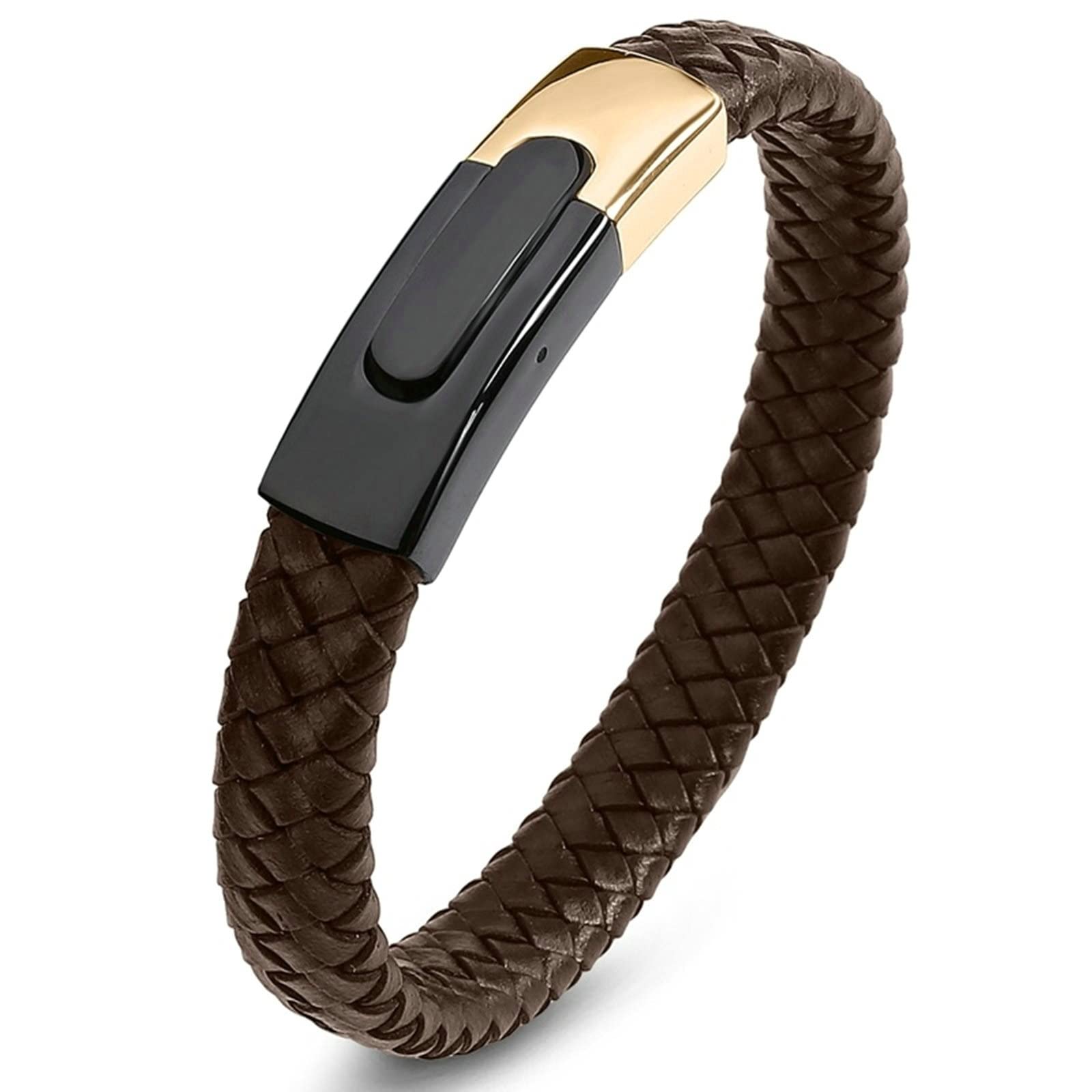 WXKAGF Pulsera de Acero Inoxidable para Hombre, Pulseras para Hombre, Pulsera Trenzada de Cuero con Hebilla de Oro Negro, joyería gótica de 16,5 cm de Longitud para Pulsera de Hombre
