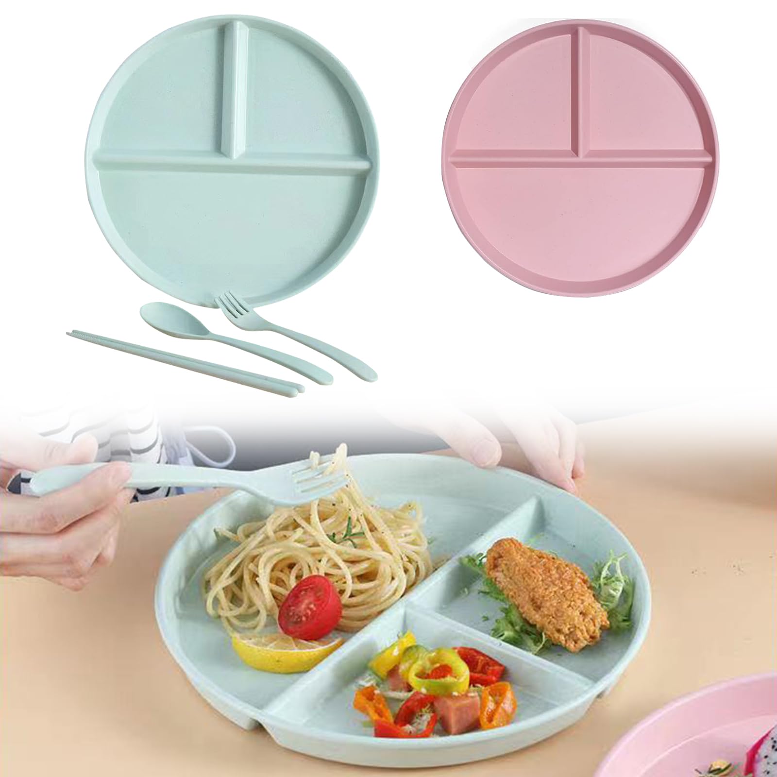 FunkySun Piatti Piani Per Controllo Delle Porzioni, Set Di 4 Piatti Dietetici Divisi Infrangibili Piatti Da Picnic In Plastica Da 269 Cm Riutilizzabili Adatti Al Microonde E Alla Lavastoviglie 0
