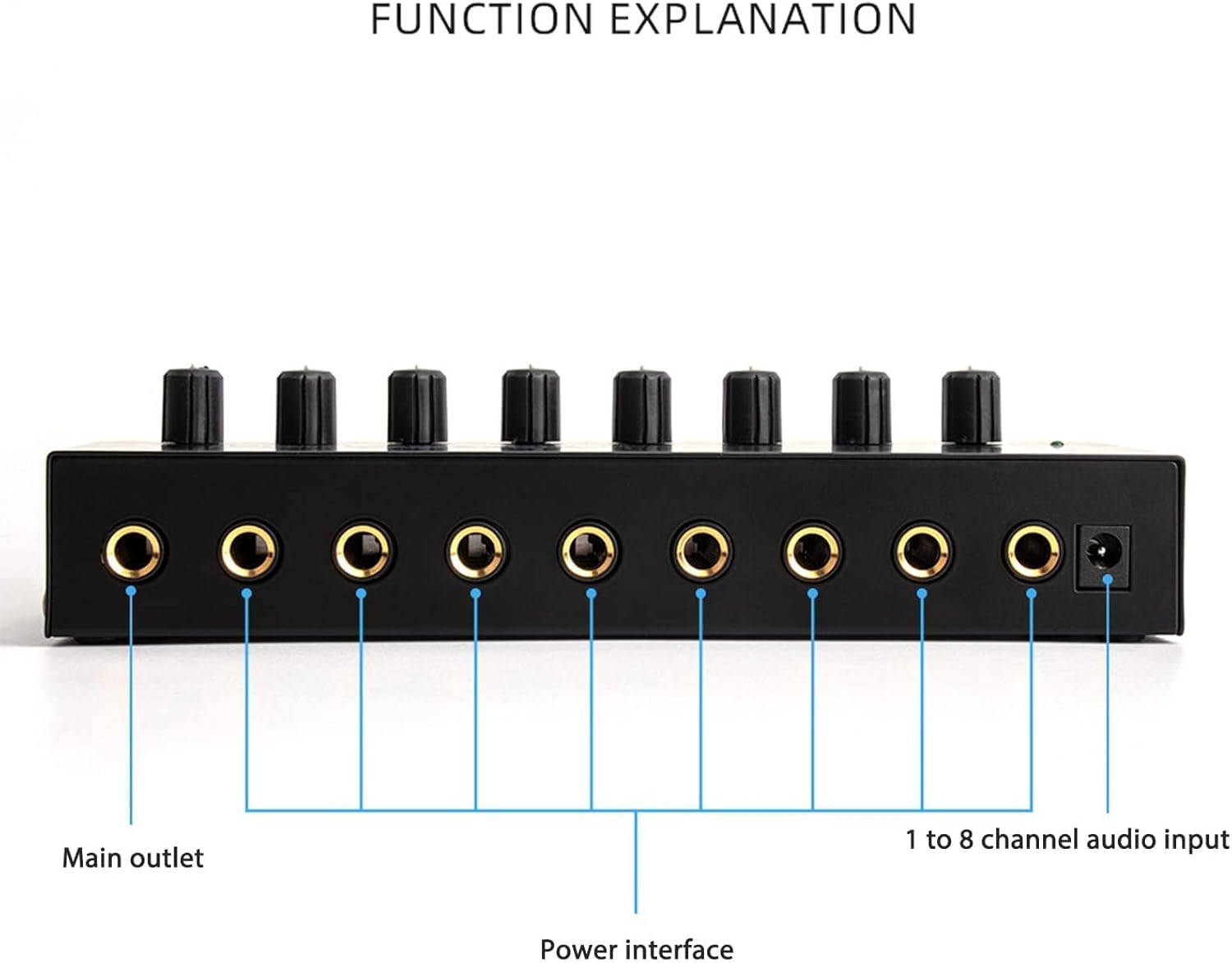 HERCHR Headphone Amplifier 8 Channel Metal Stereo Audio Amplifier, 100 to 240V Portable Headphone Amp with Power Adapter for Studio and Stage