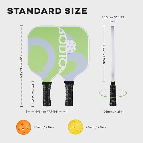 Miniatura 7 de Juego de 2 palas de pickleball con superficie de fibra de vidrio, núcleo de nido de abeja de polipropileno, agarre antideslizante, raquetas ligeras