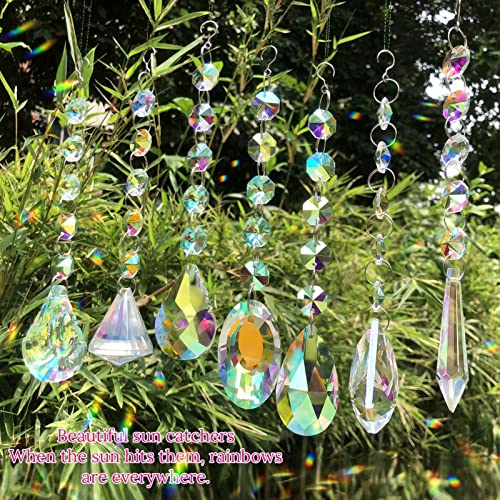 Bronlama Sun Catchers With Crystals, 7 Pcs Hanging Crystals Suncatchers For Windows, Colored Crystals Prisms Glass Pendant Suncatchers Beads For Chandeliers, Garden, Christmas Tree Decoration #TOP3