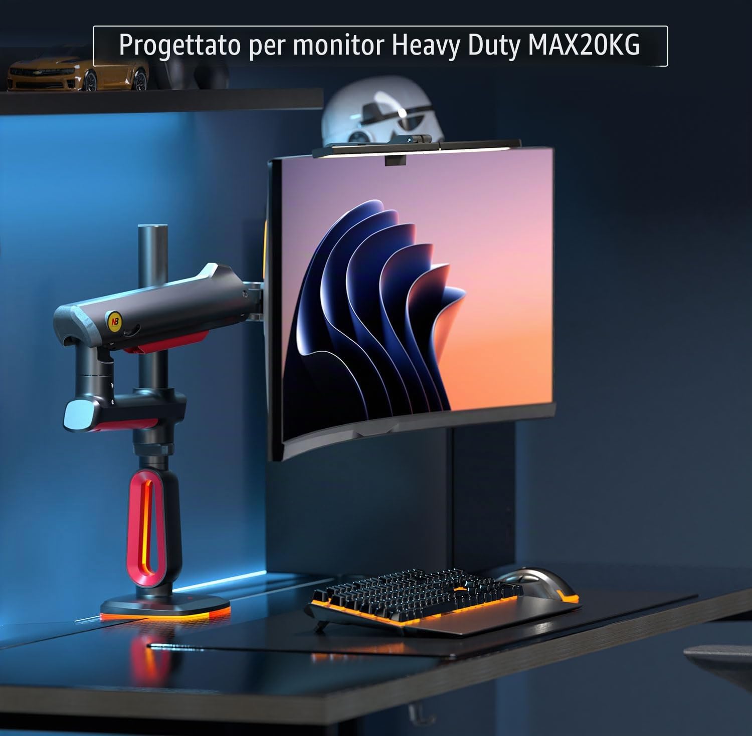 NB Ergonomic Pesante Braccio per Schermo per Ultrawide Scherme fino a 60 Pollici, Ultraalto Supporto per Monitor 32 34 49 Pollici, Braccio Monitor Caricare fino a 20 kg | VESA 75&100 mm (Rosso)