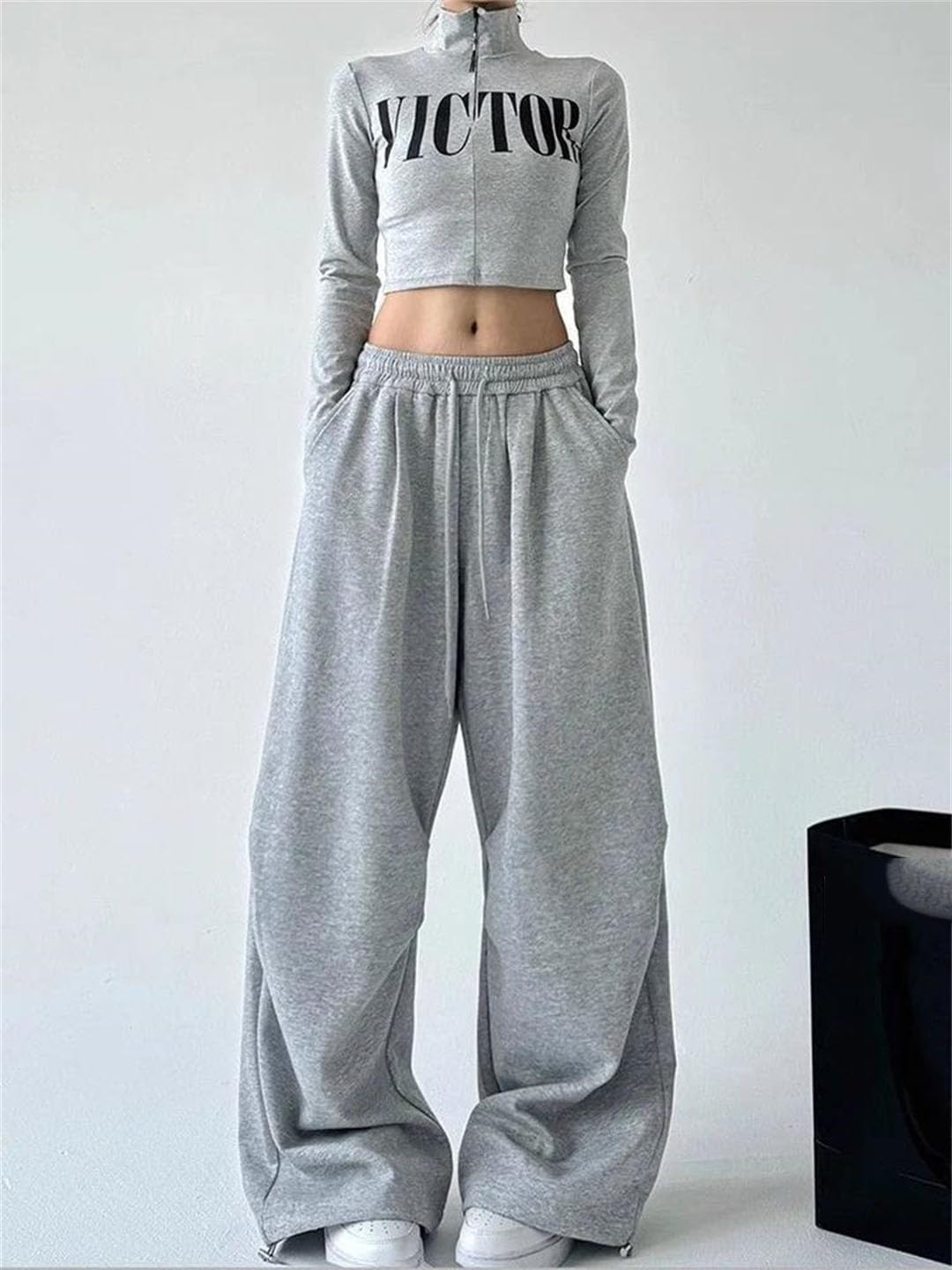 Women Wide Leg Sweatpants Baggy Oversize Sports Pants High Waist Drawstring Casual Joggers