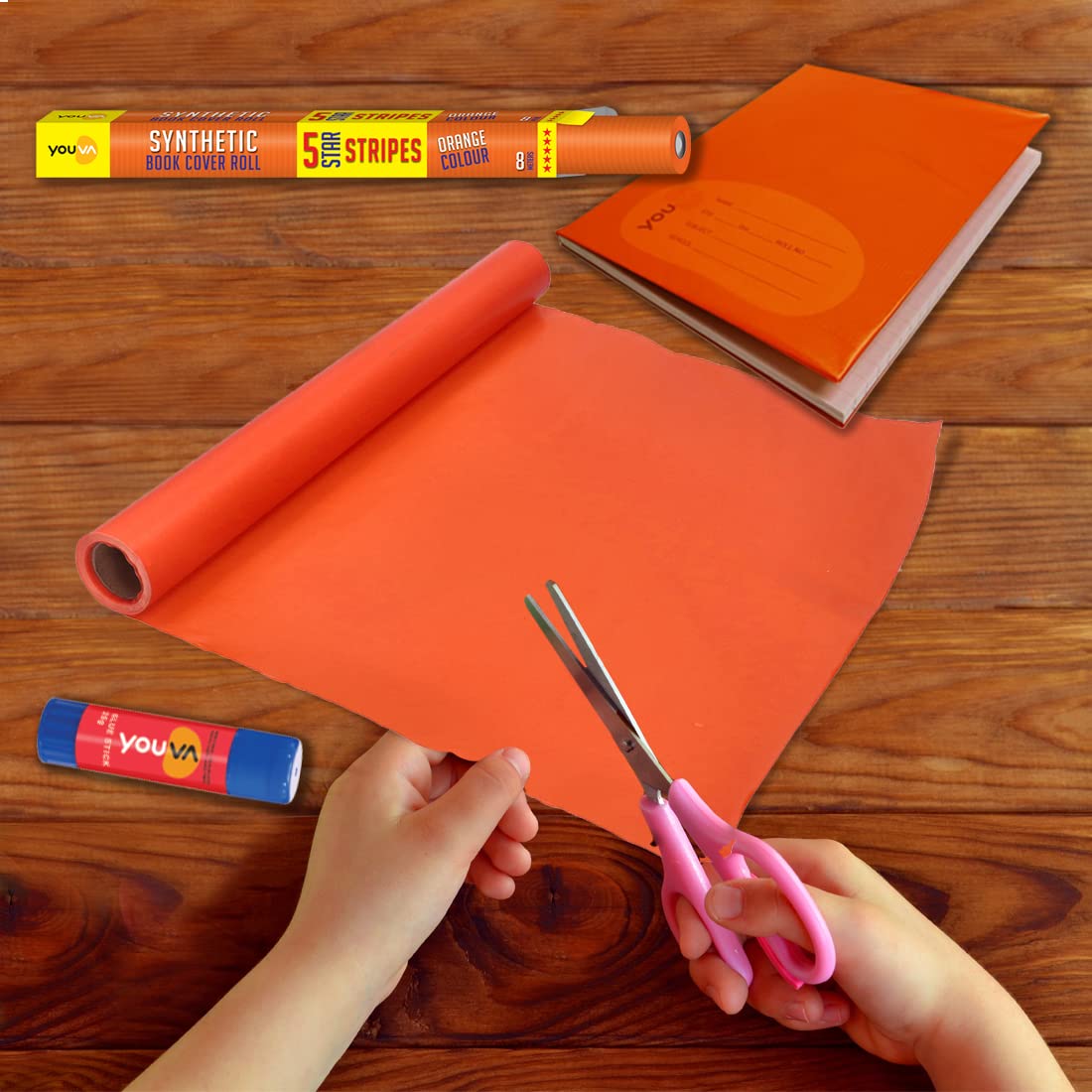 Navneet Youva | Synthetic | Cover Roll | Stripes | 5 Star | 8 Meter | Orange | Pack of 1 3
