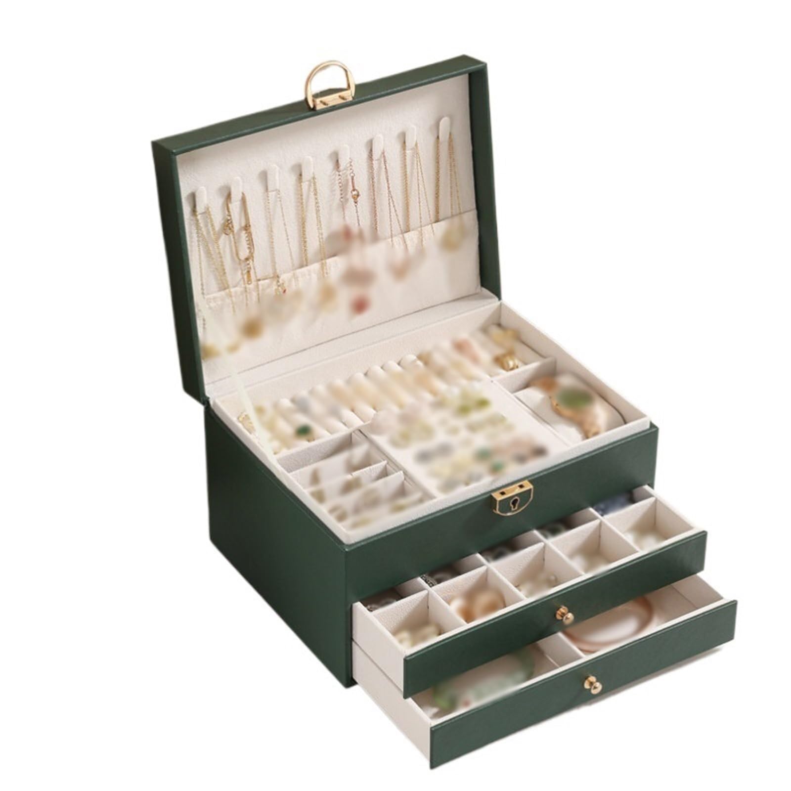 Shihan-2015 Jewelry Organizer Multi-Tiered Jewelry Case With Lock Large-Capacity Luxury Box For Rings, Necklaces, And Earrings Jewelry Storage Case(Green)