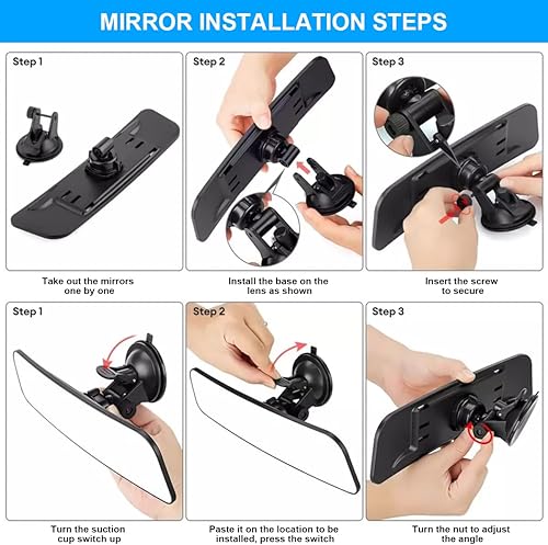 Miniatura 4 de Espejo retrovisor para automóvil de 12 pulgadas con ventosa, espejo retrovisor interior convexo de gran angular HD, antirreflejo, reduce los puntos