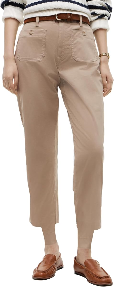 Women's Twill Straight Chino Pants with Stretch Mid Rise Ankle Pants