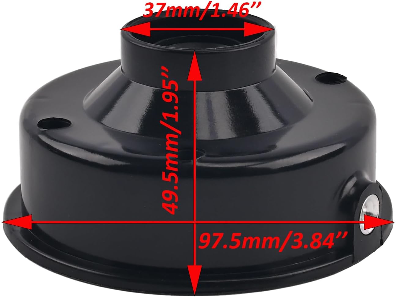 Trimmer head base with dimensions indicating 97.5mm (3.84 inches) width and 49.5mm (1.95 inches) height.