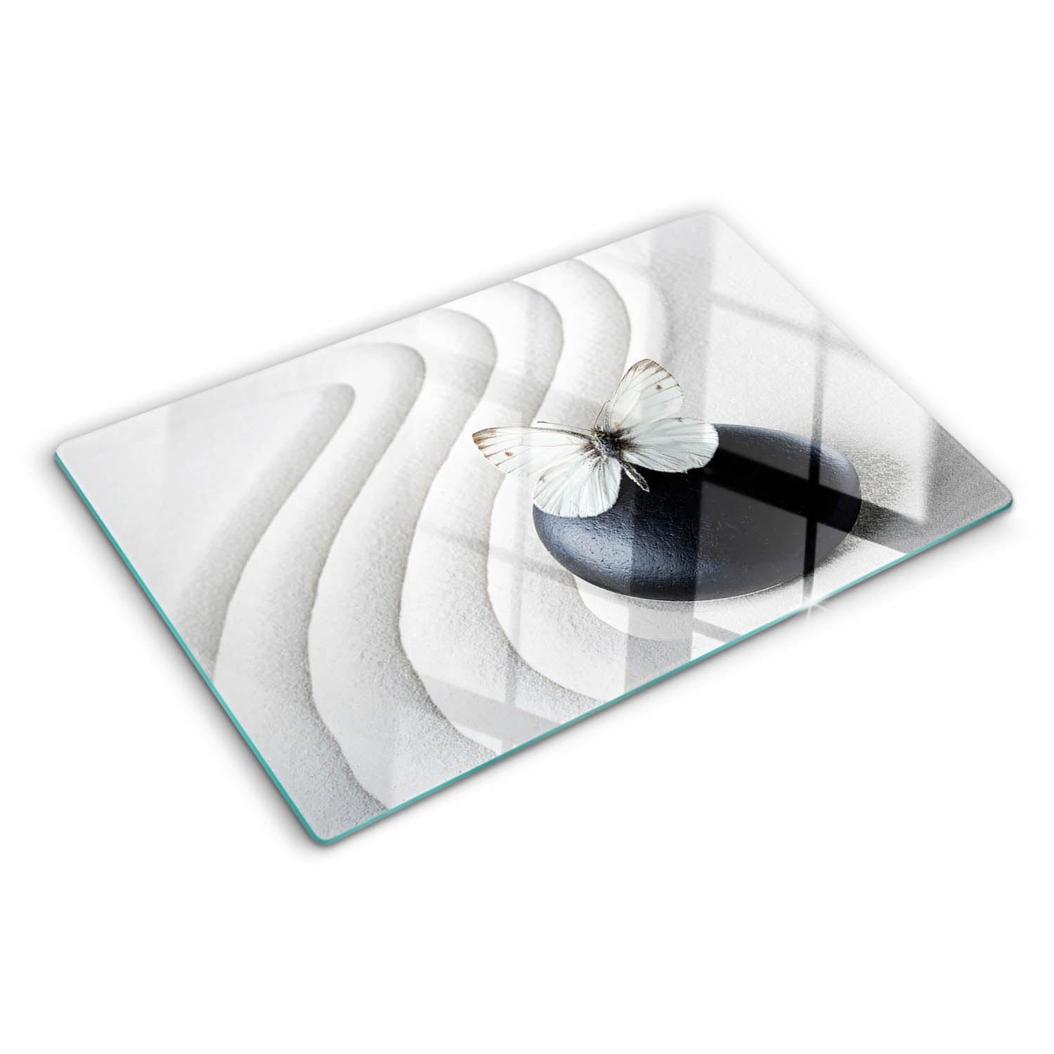 Tagliere in Vetro Temperato 80x52 cm da Cucina con Piedini Antiscivolo Durevole e Igienico Resistente al Calore con Stampe Facile da Pulire Rettangolare Antigraffio - Farfalla Zen