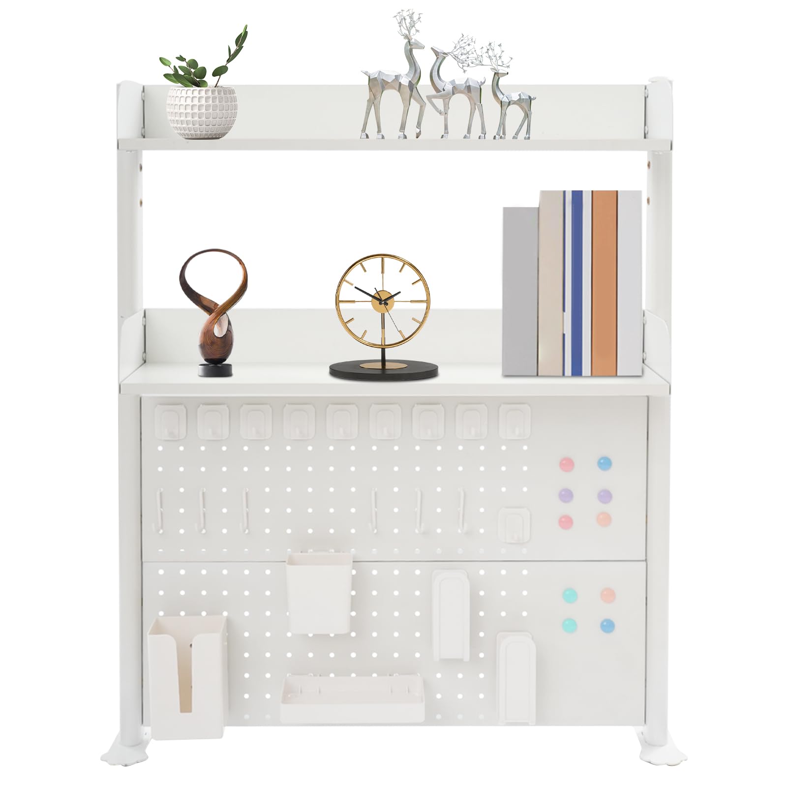 Klemmbare Schreibtisch-stecktafel-Regal, Bücherregal 3 Ebenen Büro Computer Schreibtisch Zubehör Organizer für Büro, Gaming, Zuhause, Modular Aufhängbar (Weiß, 80x95cm)