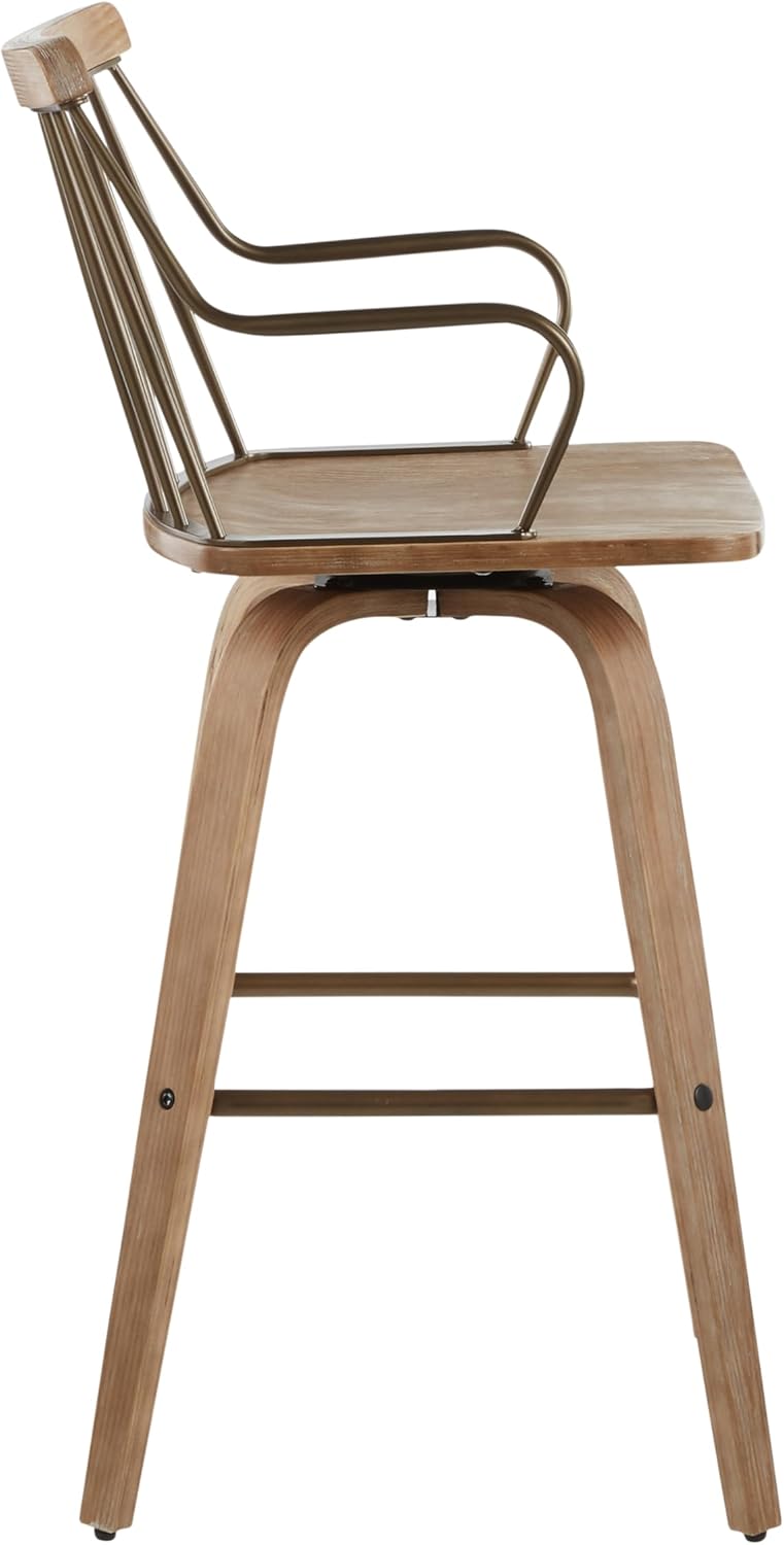 LumiSource Preston Counter Stools for Kitchen Counter in White Washed Wood and Antique Copper Metal, Counter Height Stools, Counter Height Chairs, Bar Stools for Kitchen Island, One Stool Included