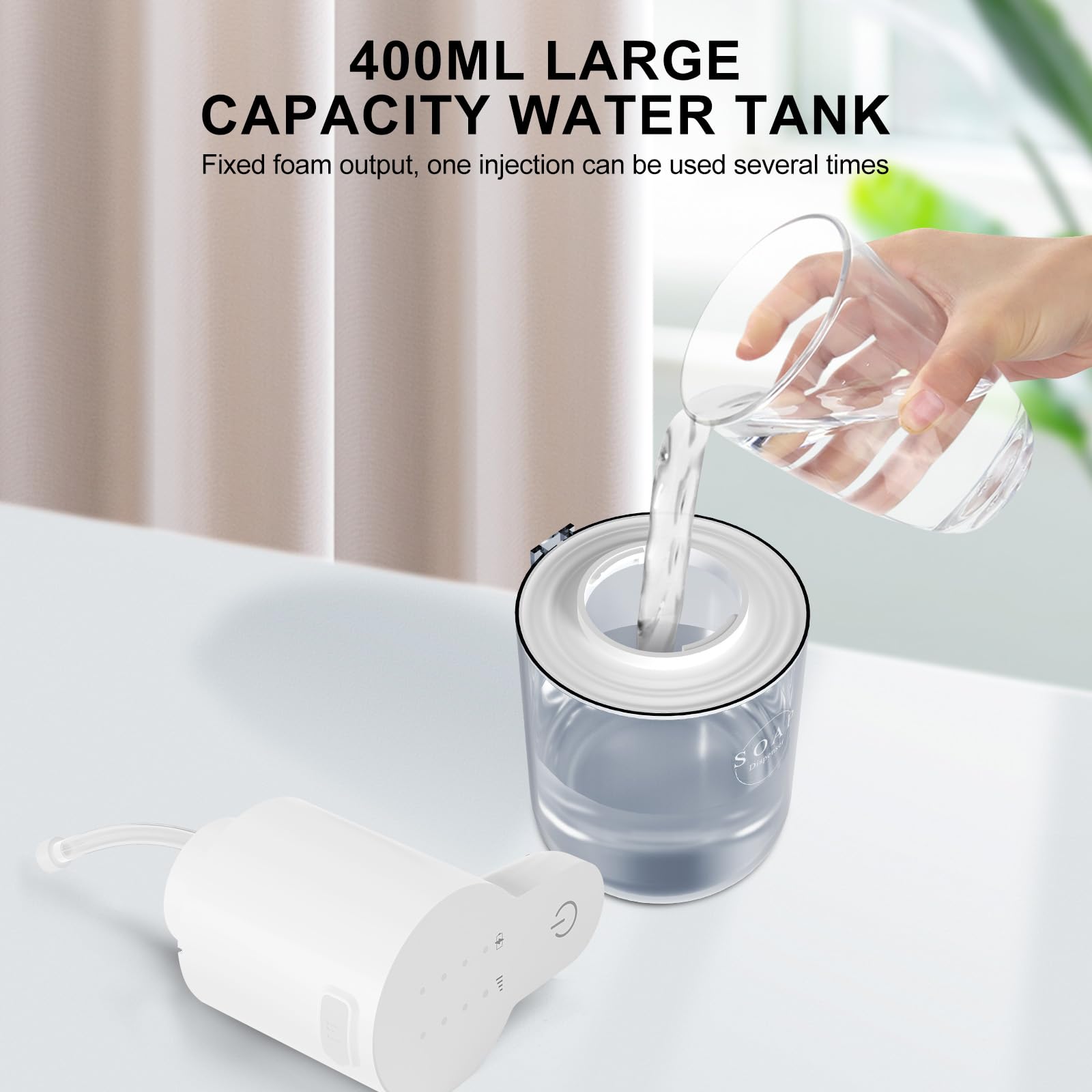 Cuteefun Automatische zeepdispenser, 400 ml, navulbaar, schuimzeep, 4