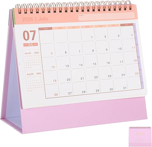 NUOBESTY 2025-2026 Desk Calendar Small Pink Standing Calendar 18 Month Desktop Year Paper Daily Scheduler Planners for Office School Home