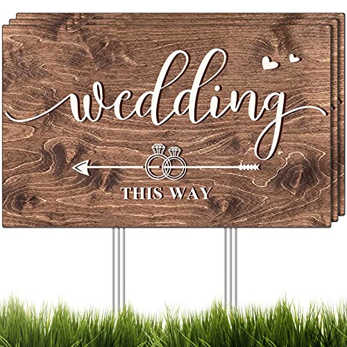 (3 Pack) Wedding This Way Lawn Signs Direction Arrow Lawn Yard Signs Wedding Yard Sign with Exquisite Double-sided Printing Wedding Directional Signs Wood Wedding Sign with Stakes,Wedding Supplies (3 Pack)