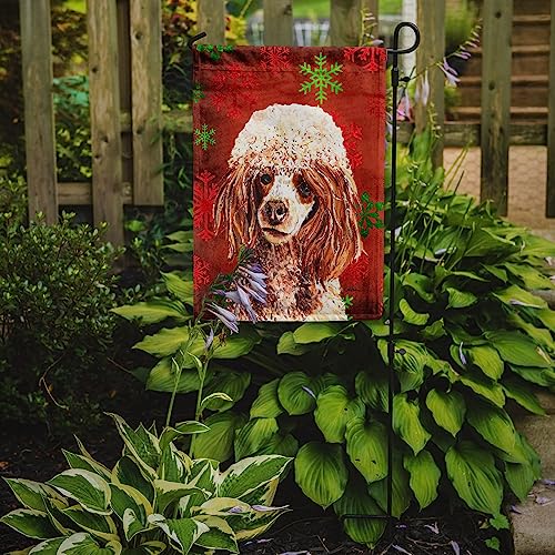 Drapeau de jardin caniche rouge sous la neige pour illuminer votre entrée en hiver