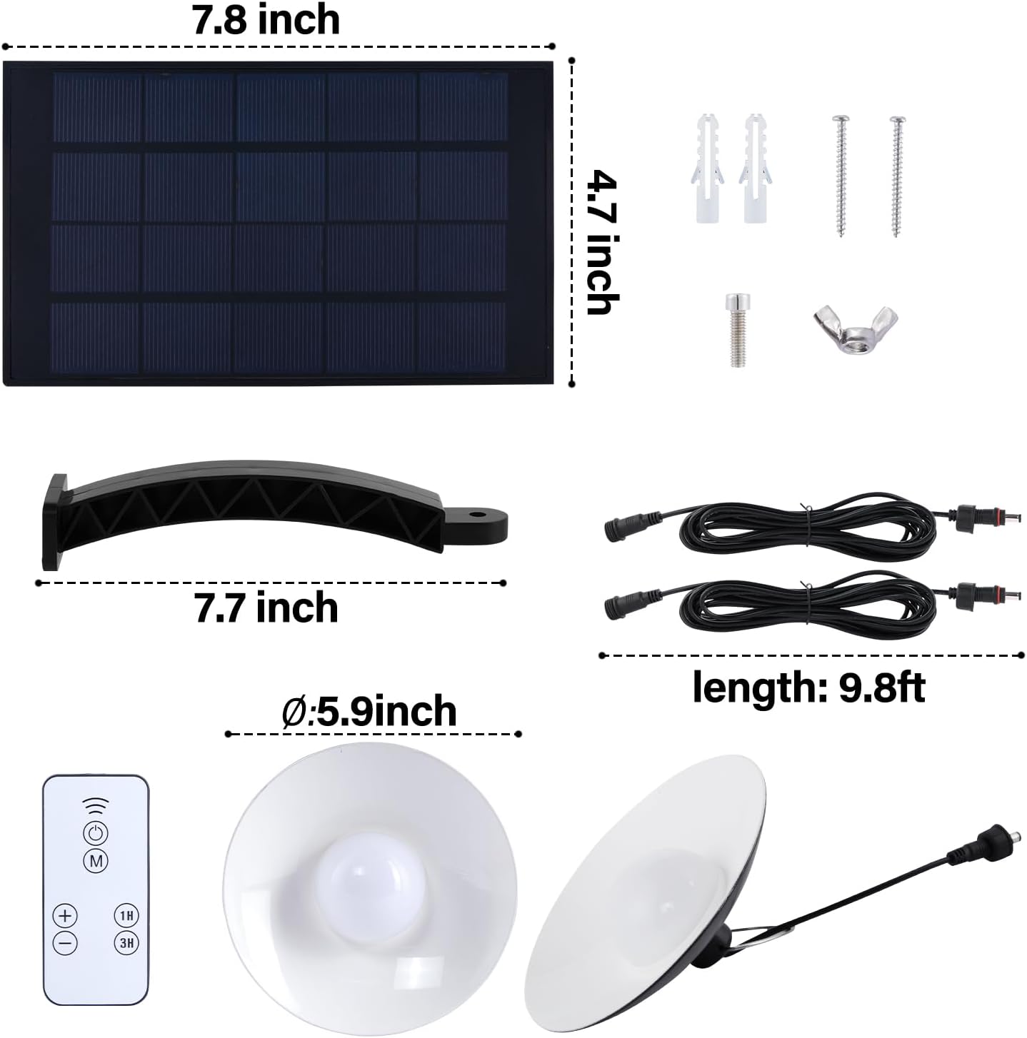 4 Heads Pendant Solar Shed Light, IP65 Waterproof Warm White Shed Indoor Lights with Remote Control for Patio Garden, Chicken Coop, Gazebo, Barn, LARGE, Black