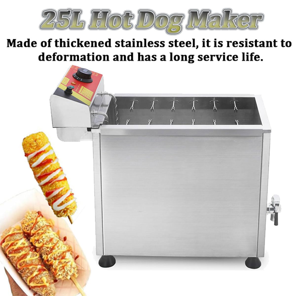 25L Kaas Hotdogs Sticks Frituurmachine, Corn Dog Frituurpan, Commerciële Elektrische Kaas Hotdogs Sticks Maken Machine, 12 Haken, voor Fastfoodrestaurants, Snackbars