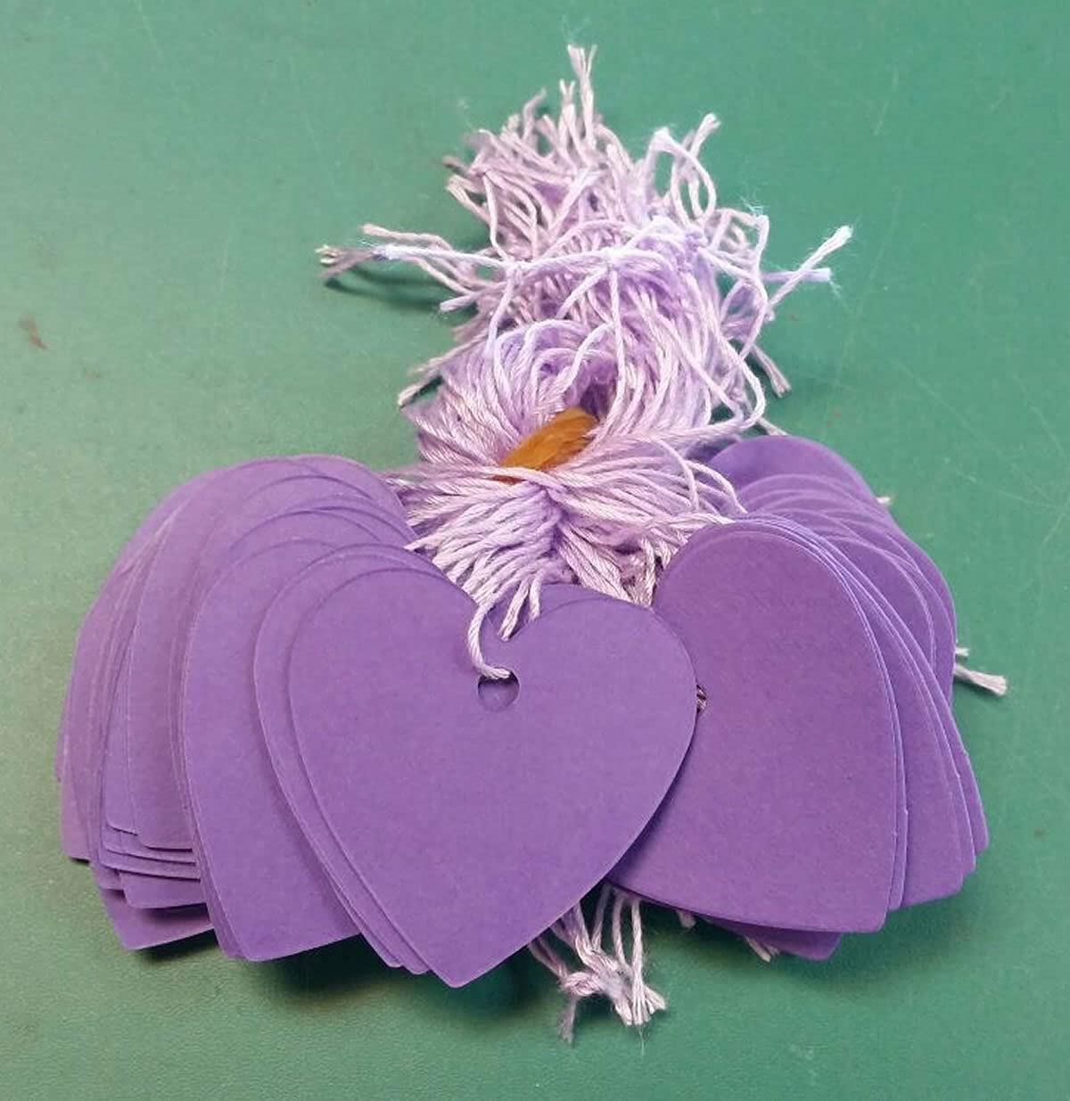 1000 Heart Shaped Kraft Strung String Tags Swing Price Ticket Jewellery Tie On Labels- 40mm (Purple)