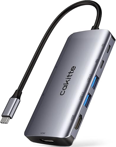 Miniatura 9 de Estación de acoplamiento USB C para laptop, cakitte USB C Hub Dual Monitor con 2 HDMI para Windows y Mac, adaptador USB C 8 en 1 con HDMI 4K dual, 2