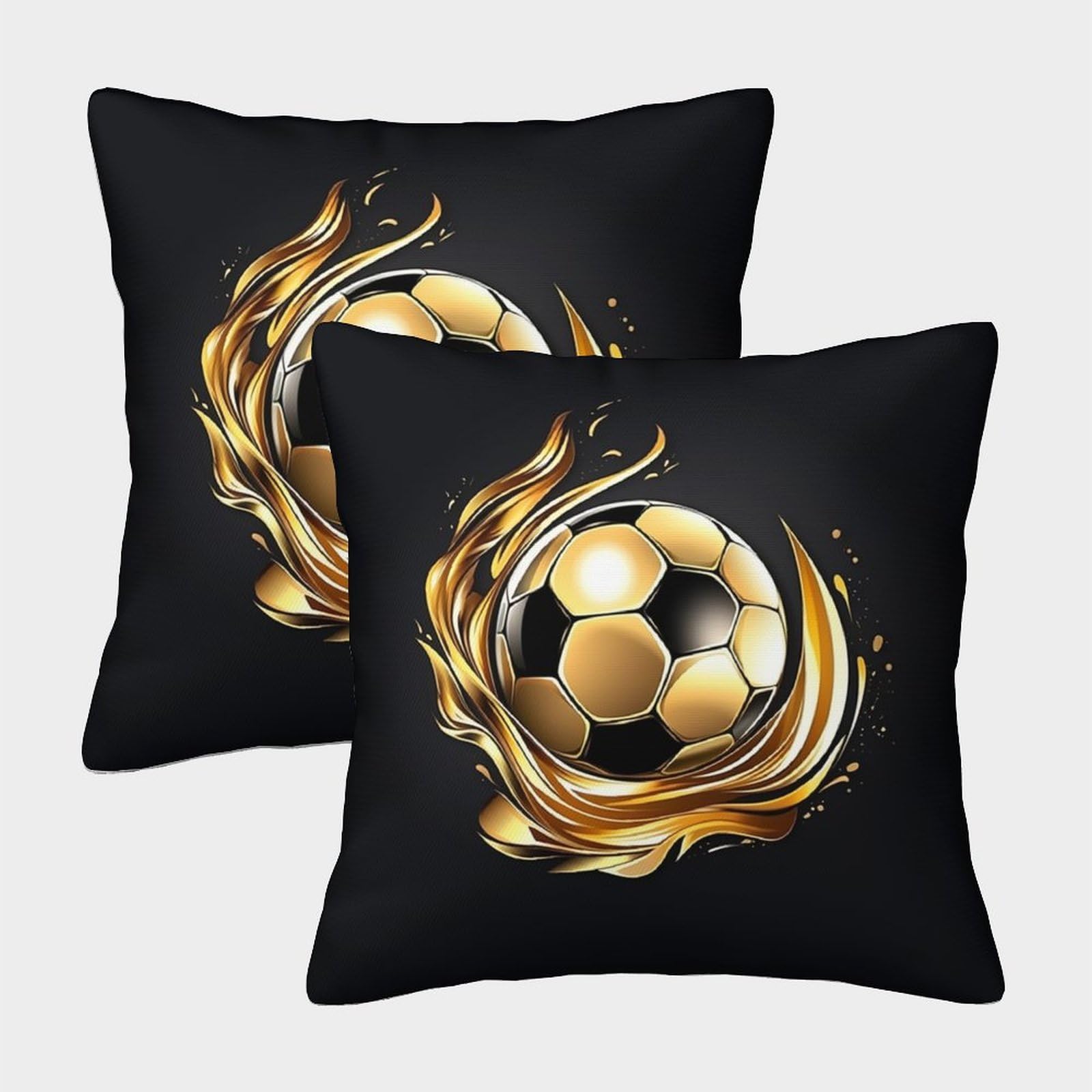 GUYDZOOM Golden Football Cushion Covers Set of 2 Interior Decorative Cushion Cover for Bedroom Sofa Cushion Cover Hidden Zip Interior Decoration |45x45cm — image 1