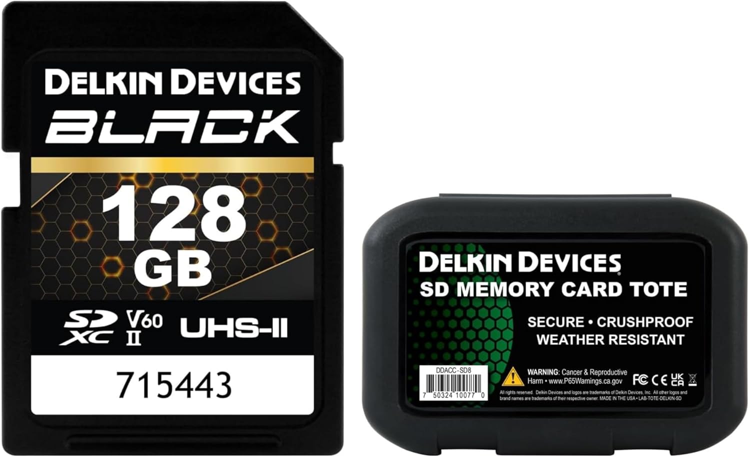 Delkin Devices 128GB Black SDXC UHS-II V60 + 8-Slot Card Case – 290MB/s Read, Rugged & Weather-Resistant Bundle