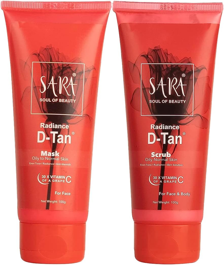 SARA Radiance D-TAN® Mask & Scrub Combo - Face Scrub & Mask For Women & Men For De-Tanning, Exfoliation & Enhanced Skin Complexion & Glowing Skin | Sulfate Free Dtan Face Mask & Scrub | (100 X 2) gm…