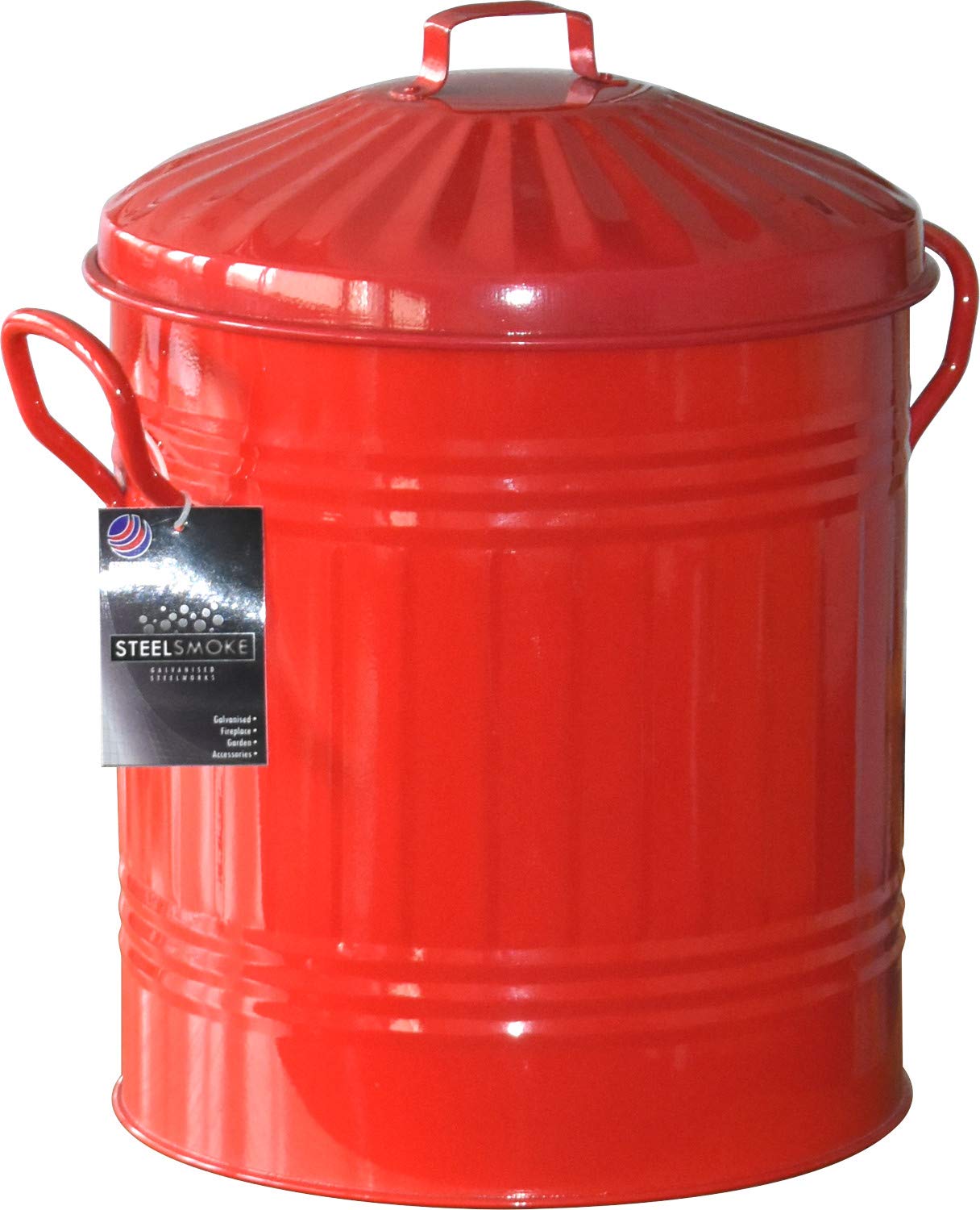 Sterling Ventures 13L Mini Coloured Metal Dust Bin with Lid Recycling Waste Rubbish (Red)