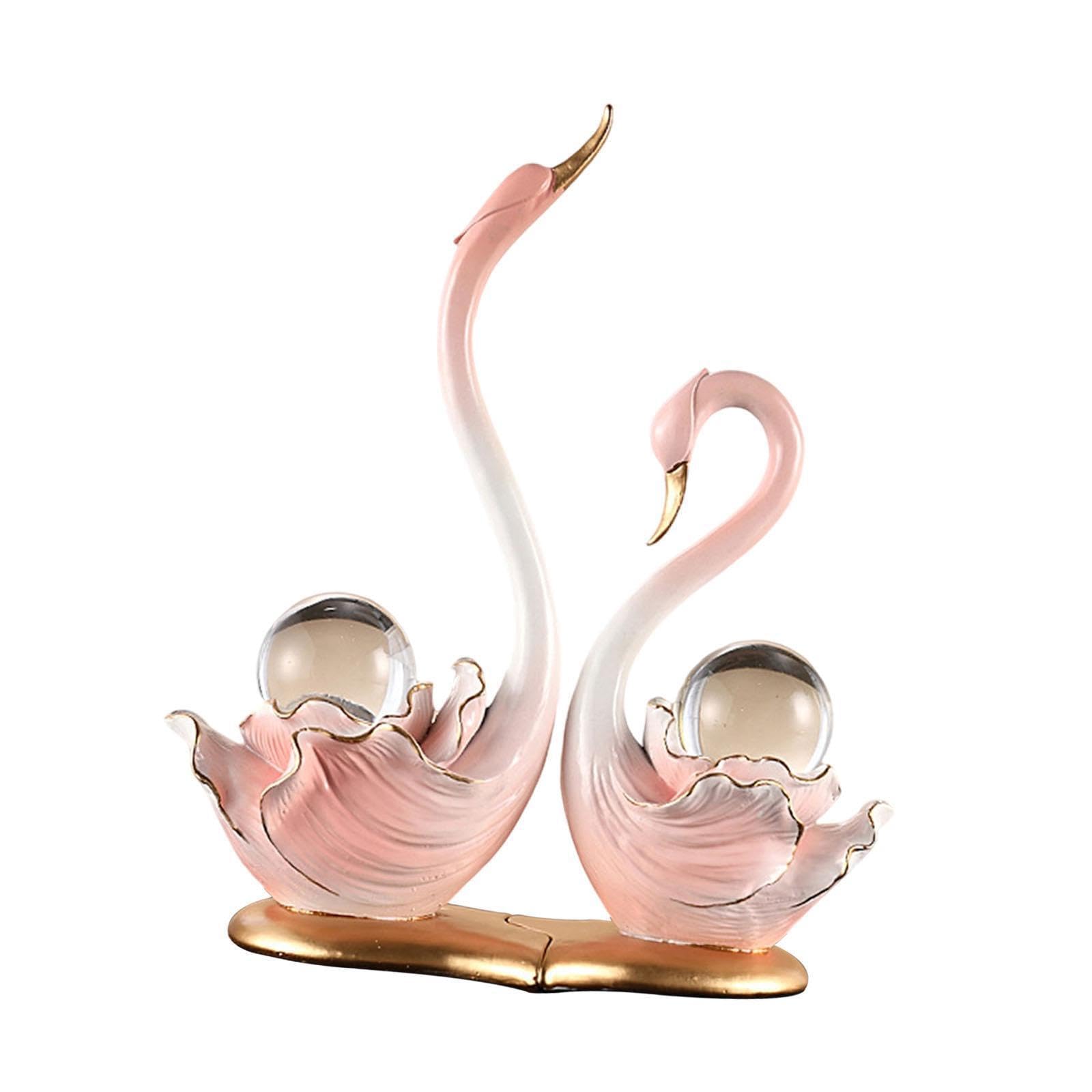 PIXZCSA 2piece Animals Sculpture Decoration Collectible Swan Figurine Artwork For Home Office Swan Statue Housewarming Bathroom, Pink, 22.5x9.5x26cm