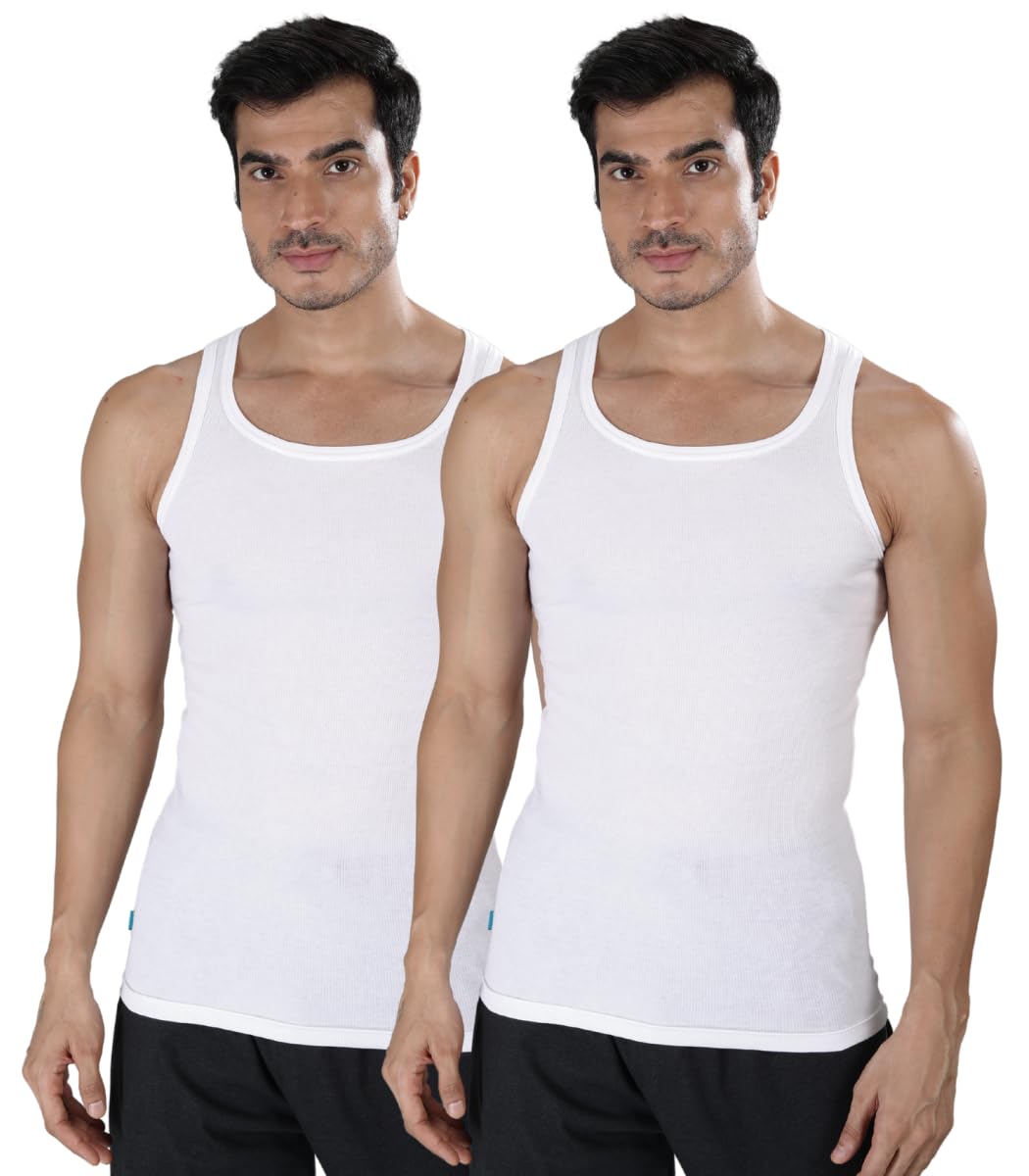 Snow White Basics 2x2 Rib Derby Vest for Men - Pack of 2 | Round Neck Sleeveless Cotton Vest-image-27