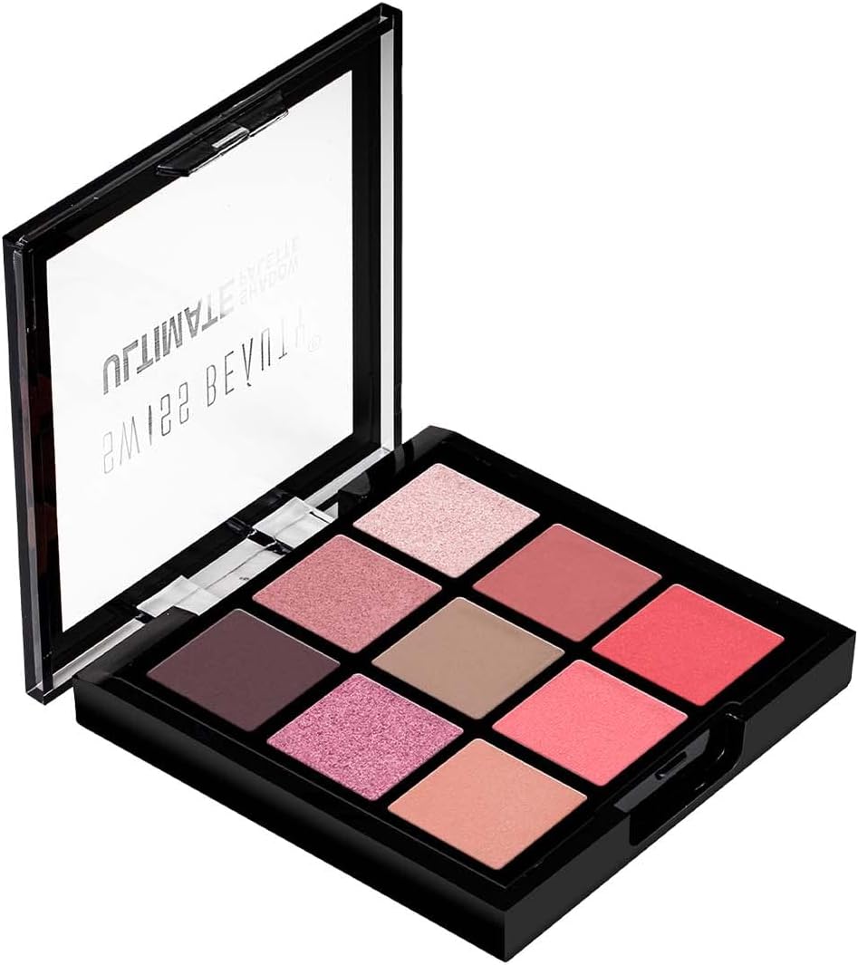 Swiss Beauty Ultimate 9 Pigmented Colors Eyeshadow Palette Long Wearing And Easily Blendable Eye Makeup Palette Matte, Shimmery And Metallic Finish - Multicolor-02, 6G