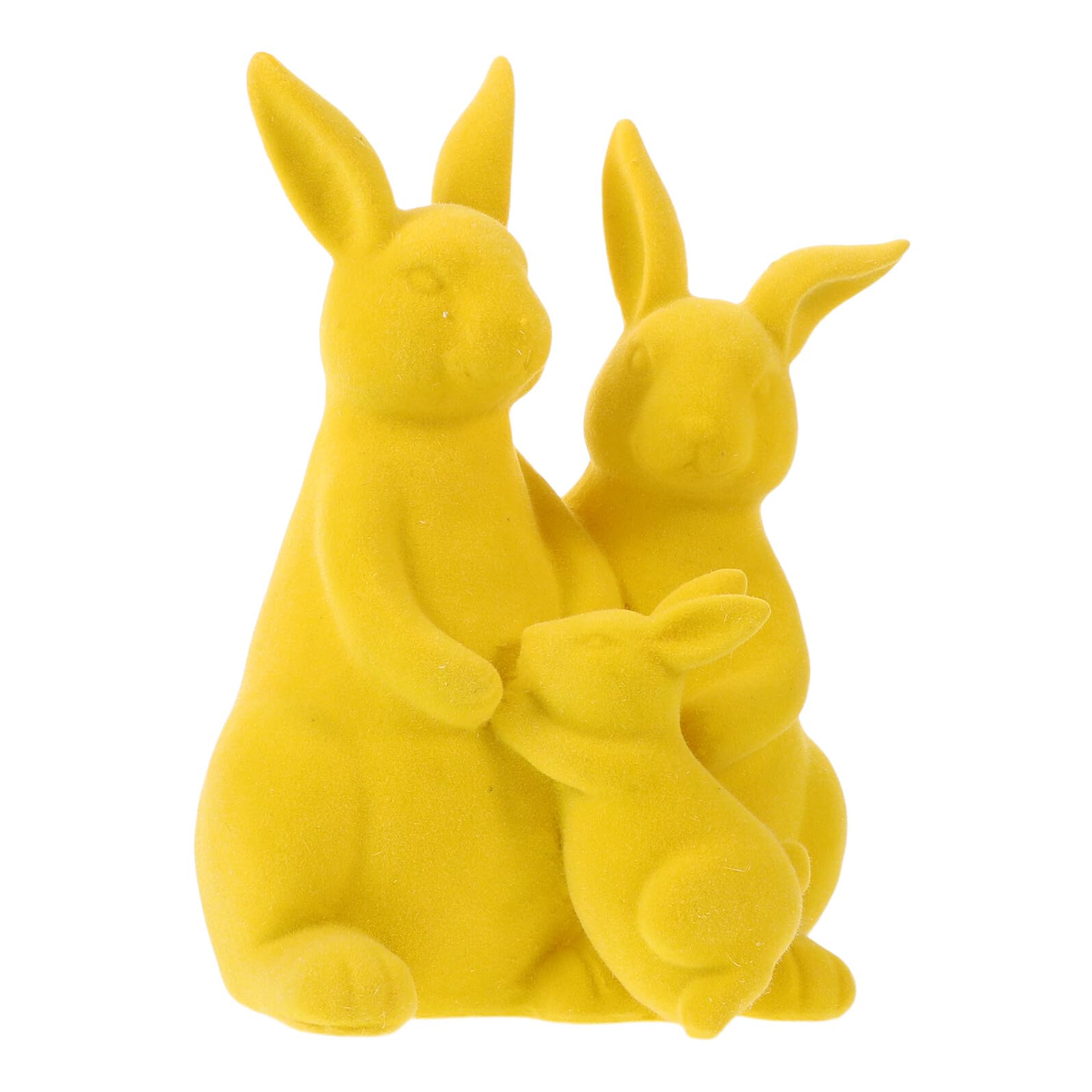 Decorazioni Pasquali a Forma di Coniglietto in Resina Floccata Gialla, Centrotavola Primaverile e Ornamento da Tavolo per Casa, Giardino e Ufficio, Statuine Famiglia di