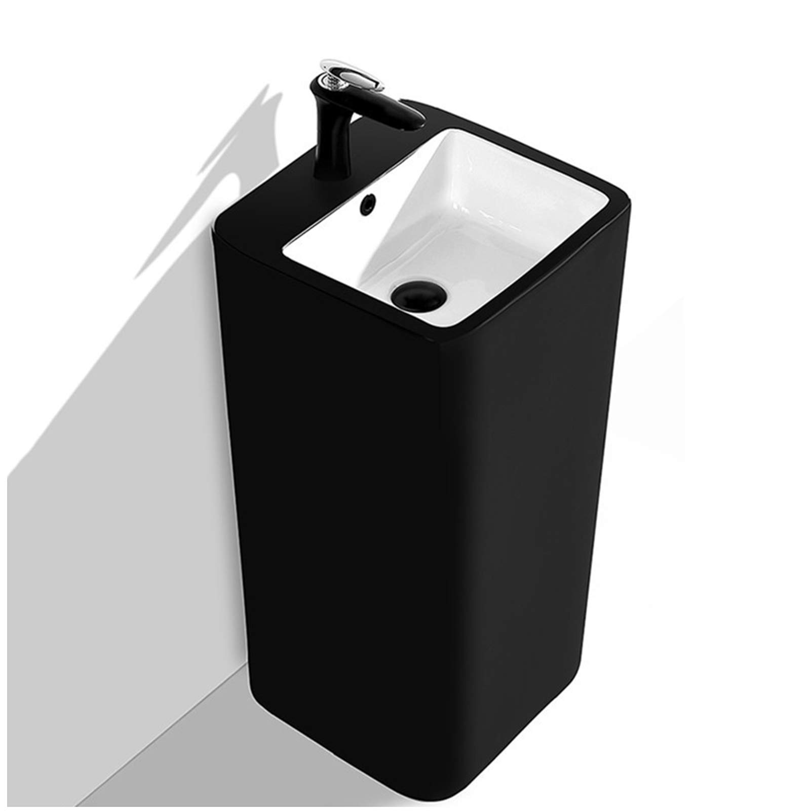 WDSOPK Ceramic Pedestal Bathroom Sink, Modern Siamese Sink Vessel with Overflow Drain for Bathroom, Balcony, Dining Room,Black,C, Gray (Black B)