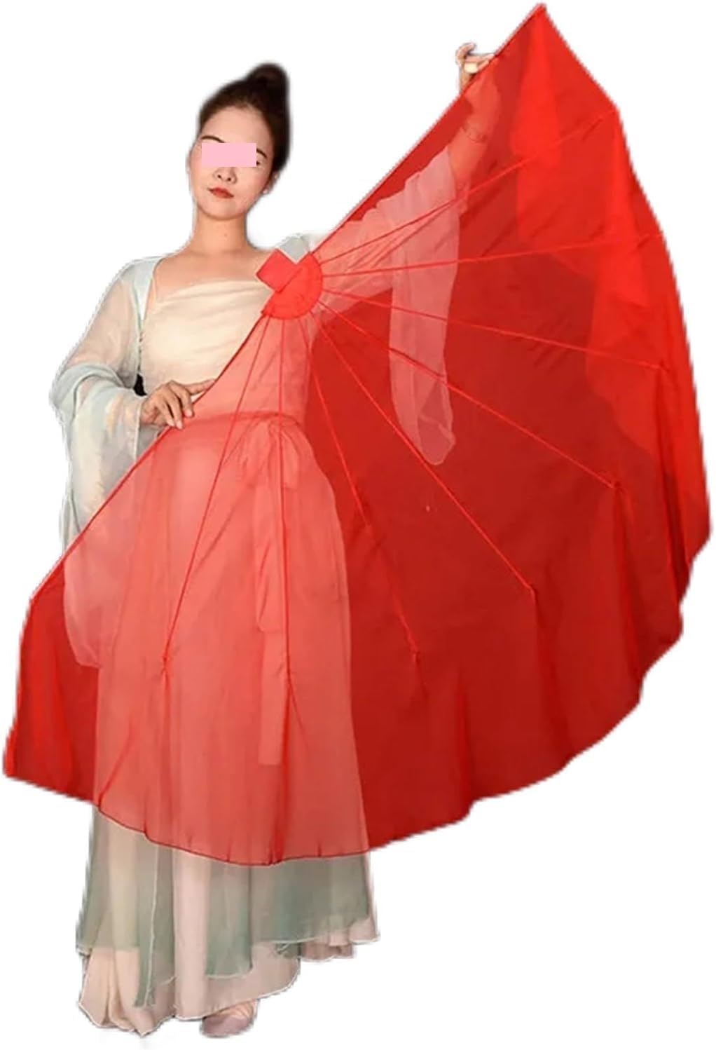 Belly Dance Fan,2Pcs Light Weight Flowy Fishbone Fan Opening Stage Props Chiffon Chinese Folk Dance Performance Gradient Colour Dance Yangko Fan