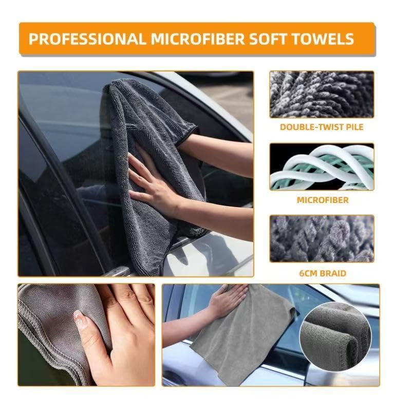 Kit Limpieza Coche Interior Exterior para VW Multivan 2015-2019, Guante Lavado, Paños Microfibra y Cepillos Llantas con Bolsa Almacenamiento,9PCS
