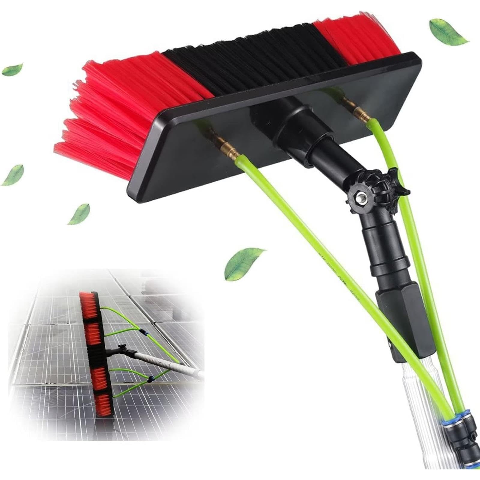 HYLYGFH Window Cleaning Pole Kit, Telescopic Extension Pole with 180° Rotating Brush for High Reach Windows, Solar Panels & Photovoltaic Cleaning (30cm Brush 11m Pole)
