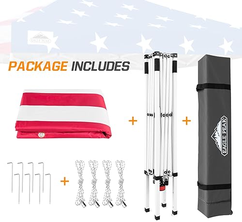 Miniatura 9 de Eagle Peak - Pérgola plegable (10.0 x 10.0 pies), patas inclinadas, de tela, para exteriores, fácil de montar, Bandera estadounidense