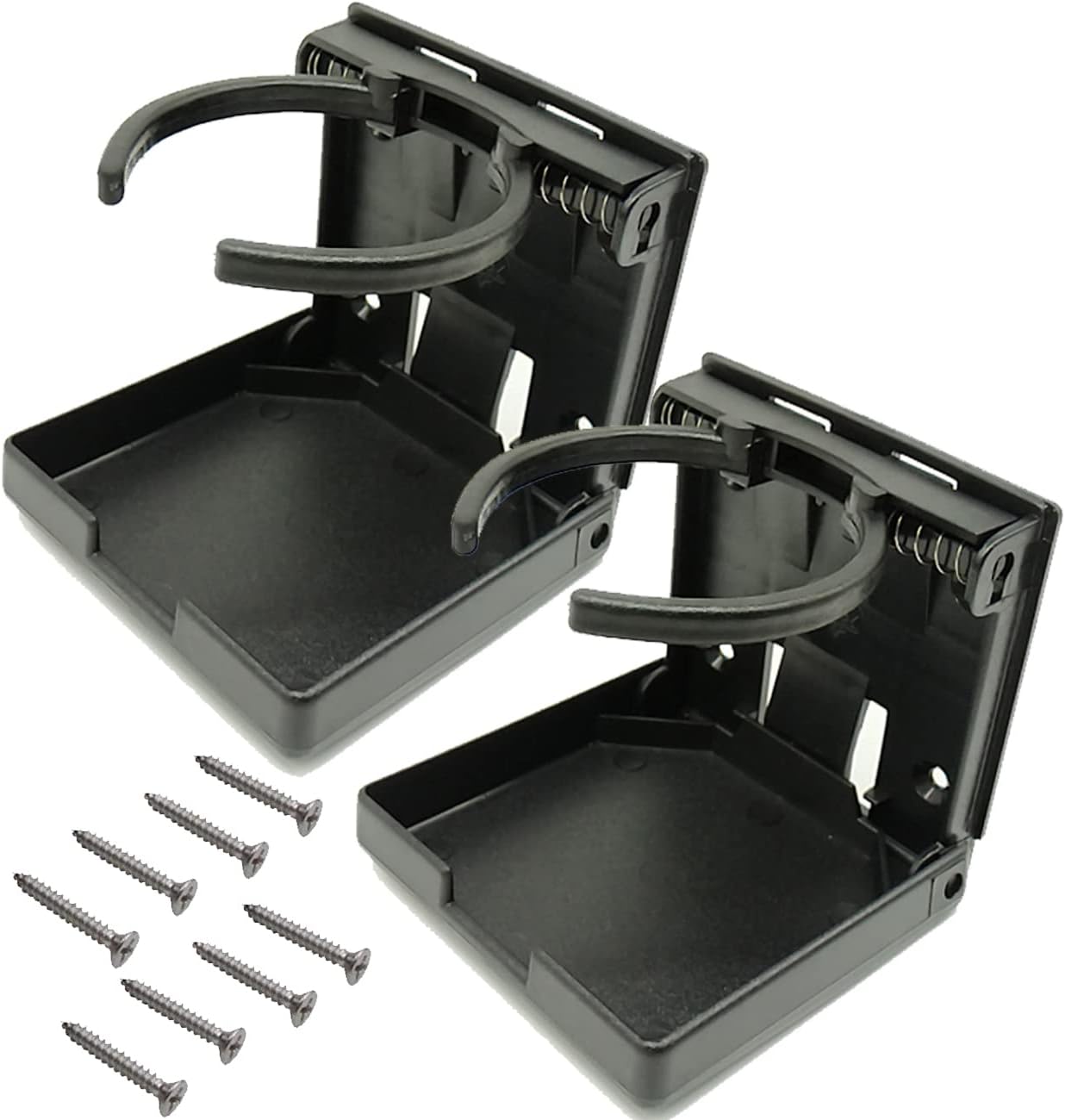 TIHOOD 2PCS Adjustable Folding Drink Holder with Screws/Adjustable Cup Holder for Marine/Boat/Caravan/Car (Black)