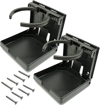 TIHOOD 2PCS Adjustable Folding Drink Holder with Screws/Adjustable Cup Holder for Marine/Boat/Caravan/Car Black