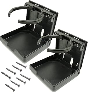 TIHOOD 2PCS Adjustable Folding Drink Holder with Screws/Adjustable Cup Holder for Marine/Boat/Caravan/Car (Black)
