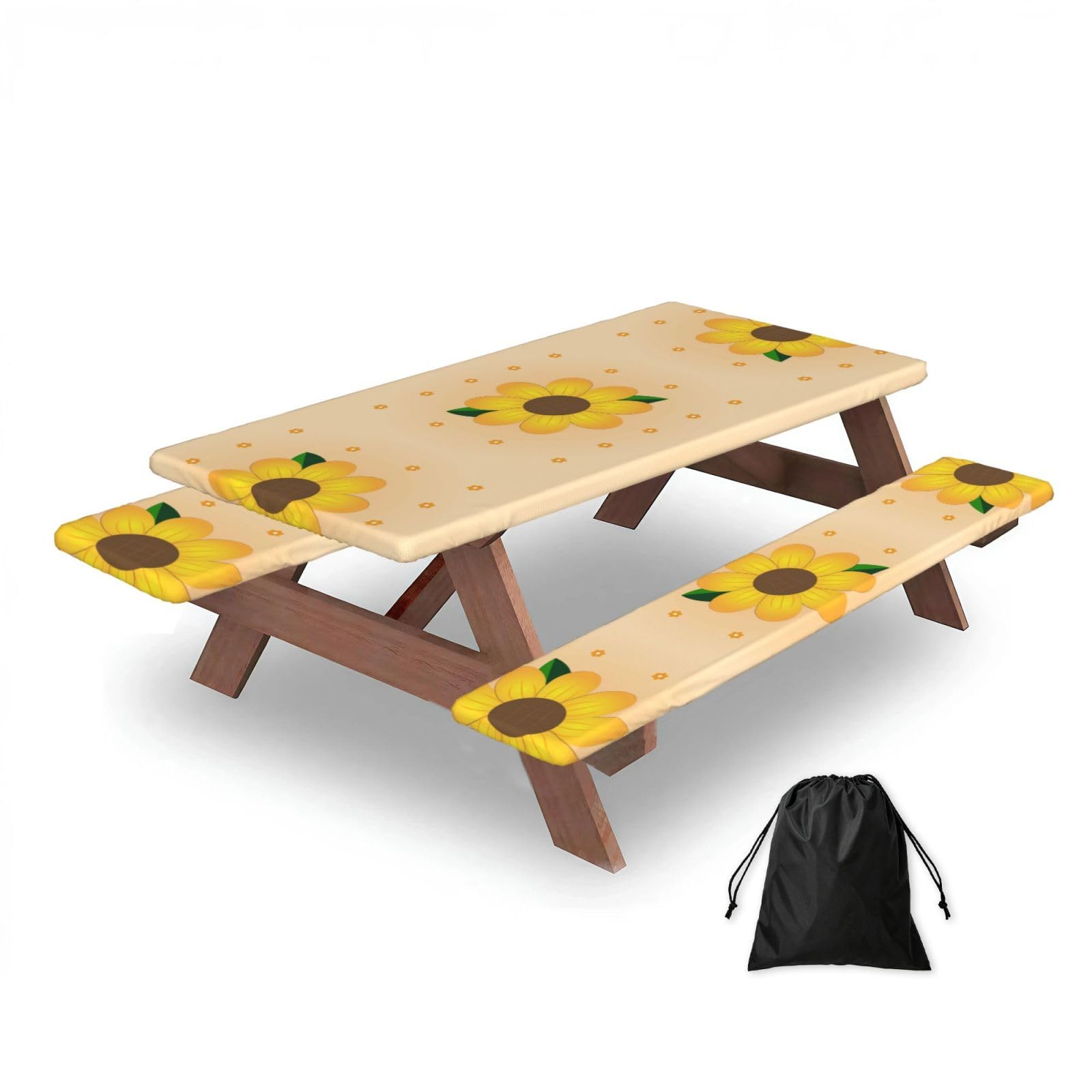 Zqytgfdc Black Golden Sunflower Rectangular Water-Repellent Picnic Tablecloths, Outdoor Camping, Picnic, Bbq