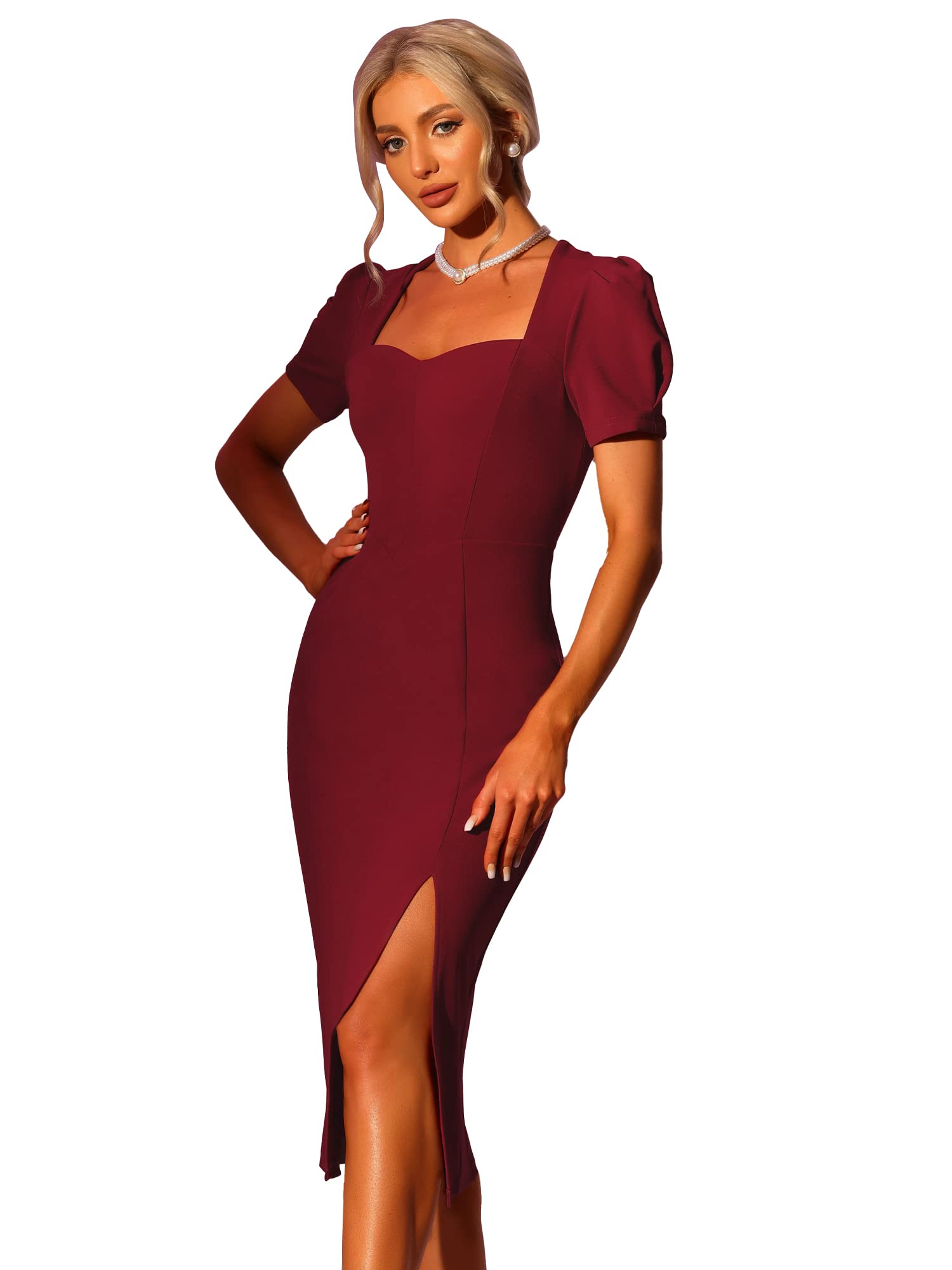 Allegra K Vestido Midi para Mujer Elegante Vestido Ajustado con Escote Corazón Dividido