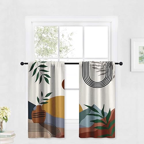 Miniatura 13 de Cortinas cortas de 24 pulgadas de largo, cortina de oscurecimiento de habitación para cocina, baño, dormitorio, estilo rústico, girasol, tela con