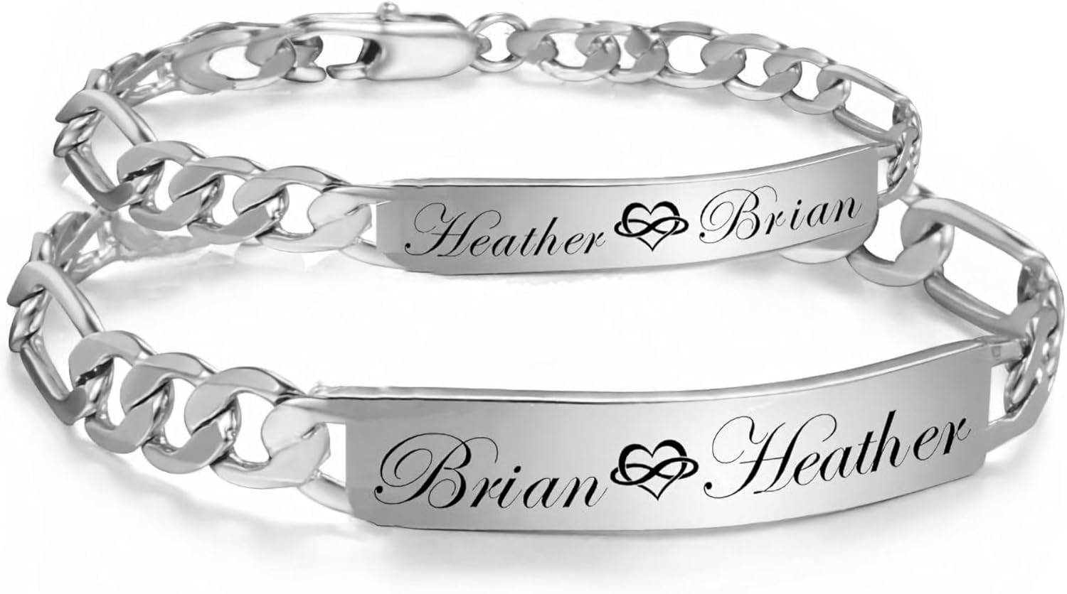 Personalized Silver His & Hers ID Bracelet Set - Custom Engraved Couple Bracelets, Free Engraving, Valentine's Anniversary Gift