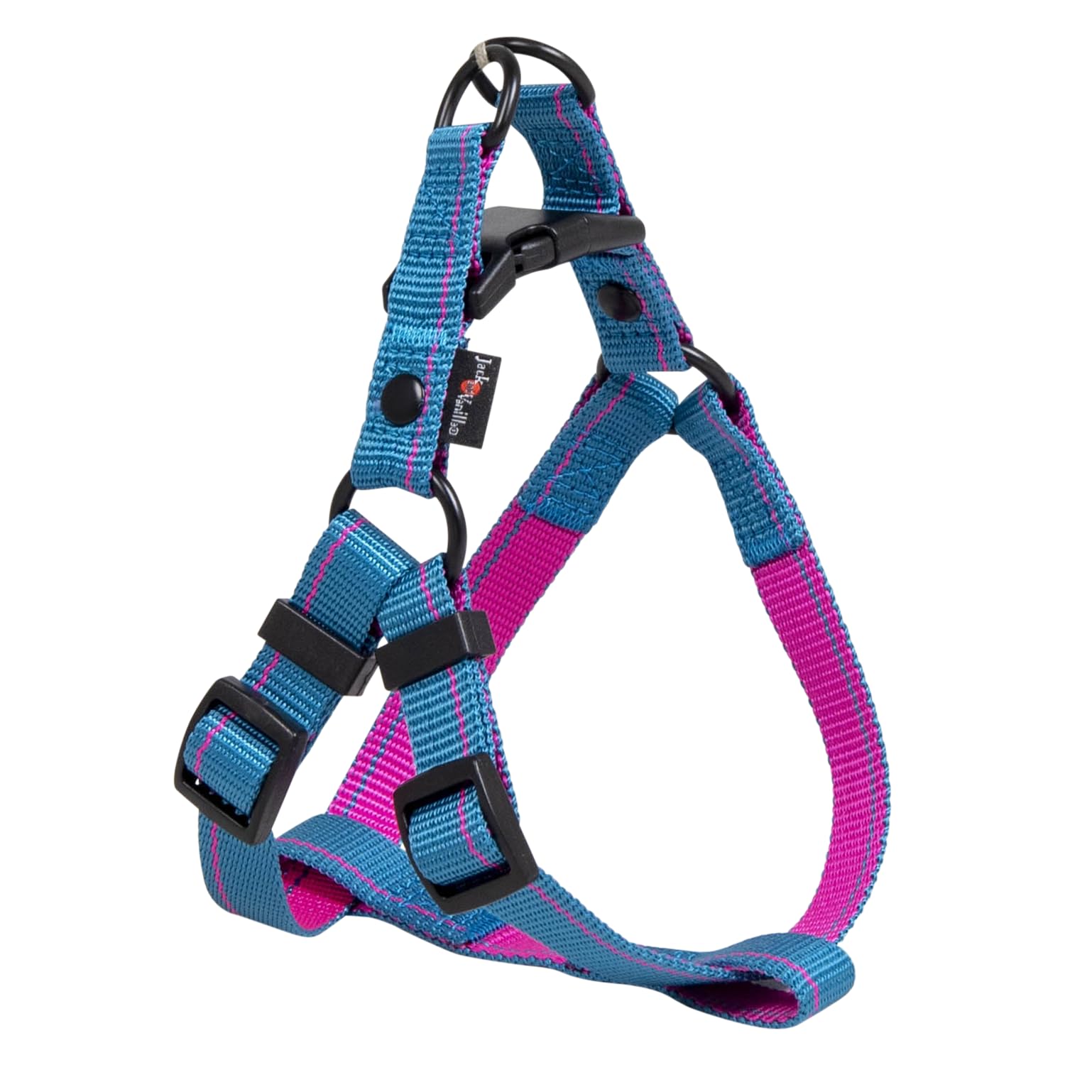 JACK AND VANILLA, Ergonomic Harness for Dogs, Adjustable, Lightweight and Durable with Reflective Strips for Safety, Striped Design, Blue, Size XS 15mm x 27-38cm, Stripe Model